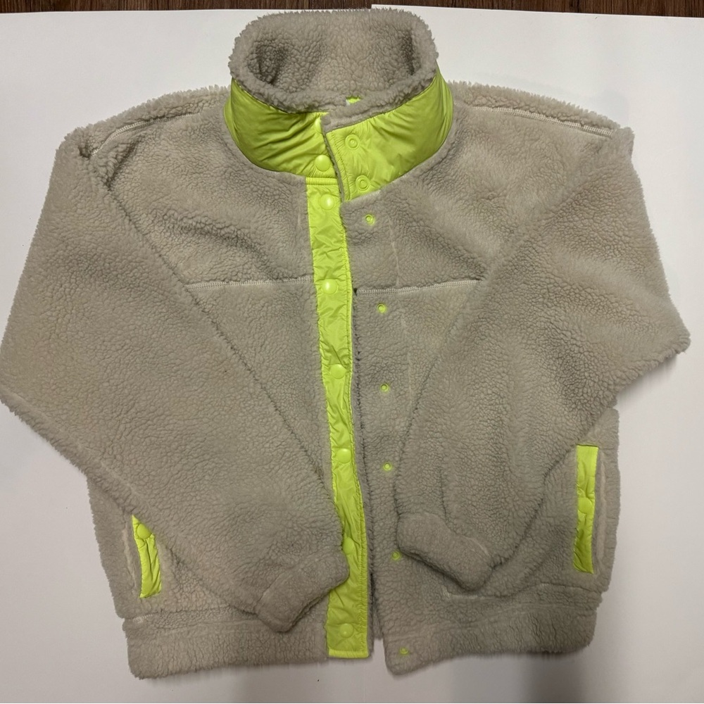 Old Navy Womens Sherpa Jacket with Neon Yellow Accents